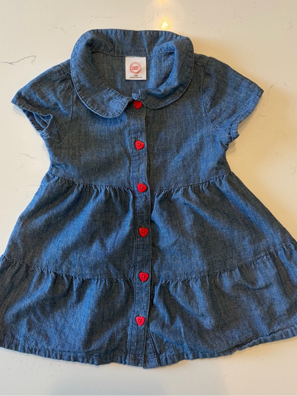Wonder Nation Blue Denim-Style Dress with Red Heart Buttons